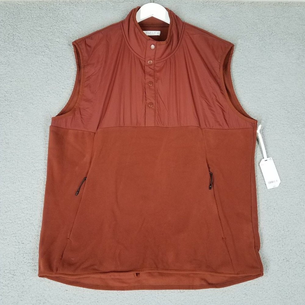NEW Stylus Men's XXL Vest Pullover Fleece Snap Buttons Pockets Rust Red Casual